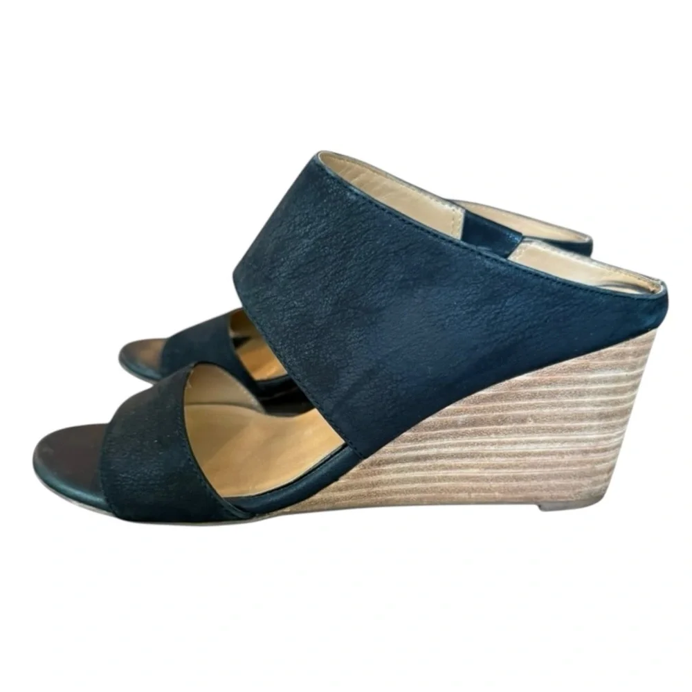 Franco Sarto Women’s Mingle Black Wedge Sandals Size 7.5 Leather Casual Party